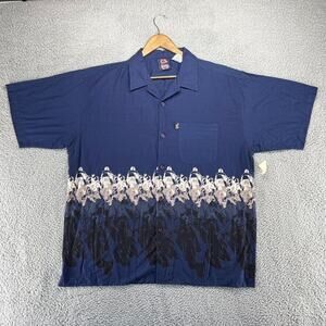 Vintage Motorcycle Shirt Men's Extra Large Blue Graphic All over Print Biker y2k